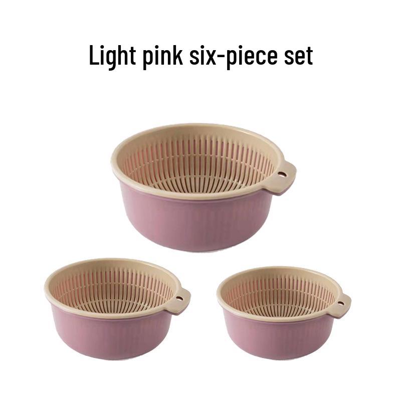 Thickened Double-Layer Draining Basket Set – 6-Piece Vegetable & Rice Washing Basins