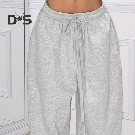 Damen Sporthose Loose Fit Einfarbig Vielseitige Freizeithose Elastische Taille Verstellbarer Kordelzug Hip Hop Tanzhose