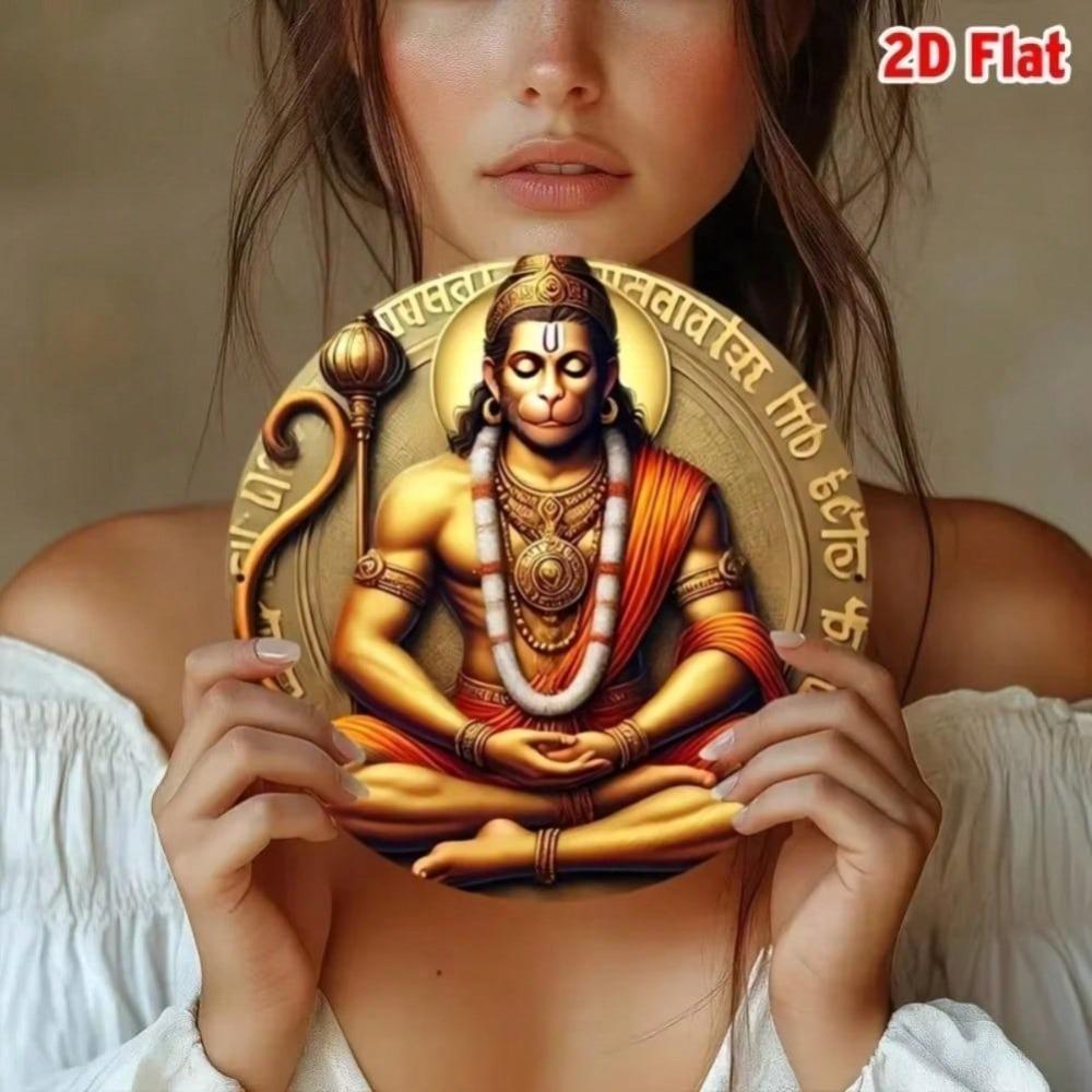 Vintage Metal Wall Art Hindu God Hanuman Meditation Flat Iron Painting Home Decor