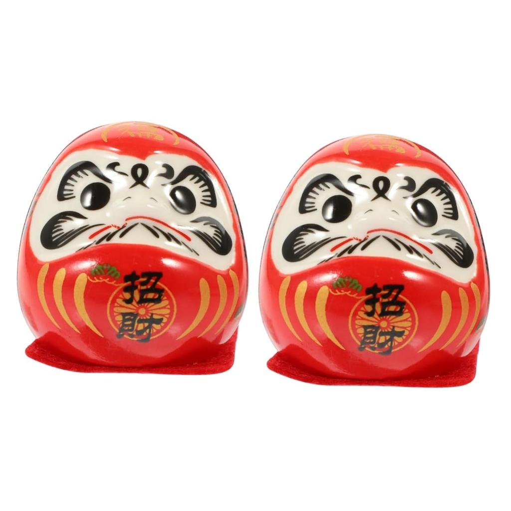 TOYMYTOY Set of 2 Daruma Egg Daruma Fortune Ceramic Ornament Chart Mini Sera