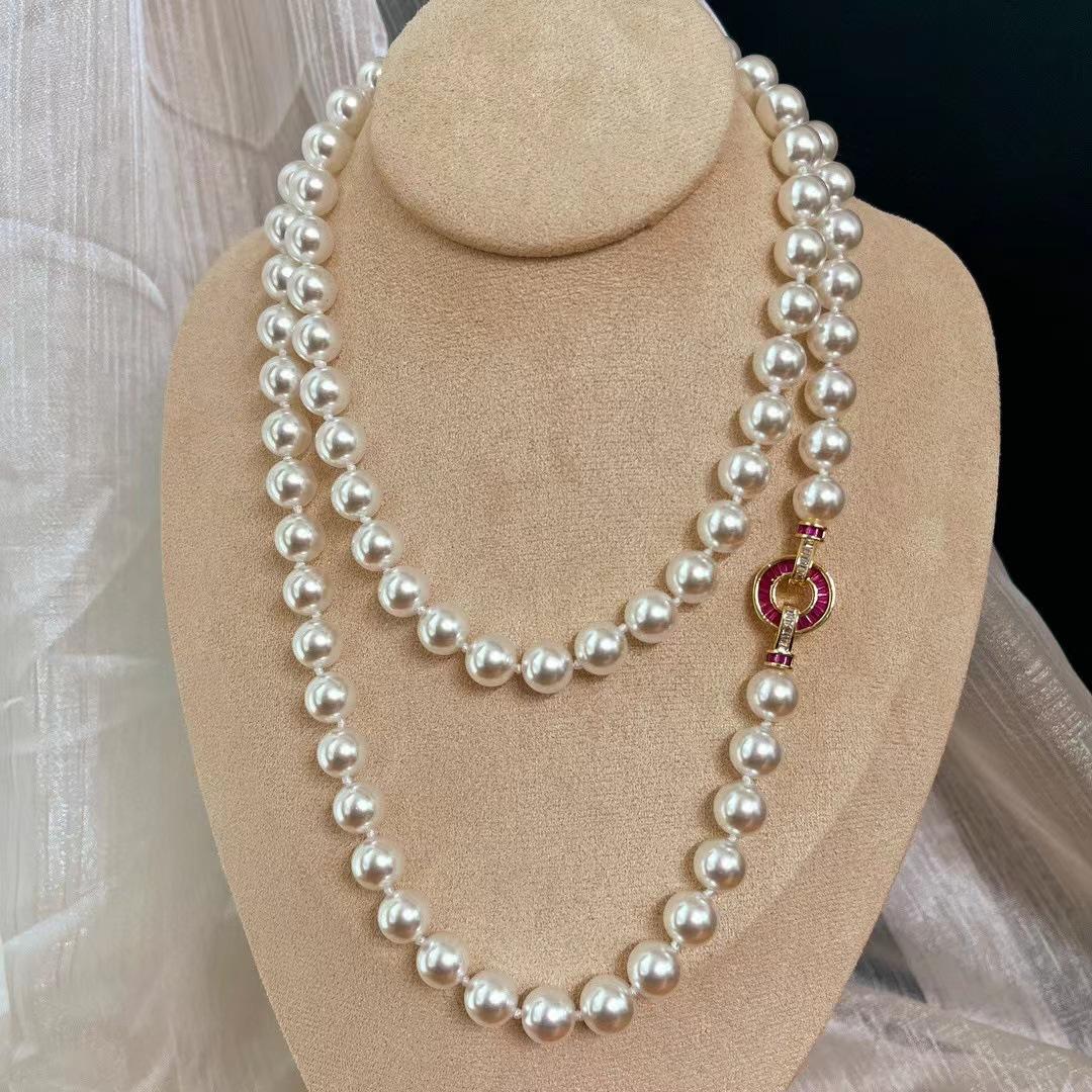 

Retro High-Quality Shijia High-Gloss Pearl Sweater Chain Imitation Australian White Necklace, A Variety Of Wearing Methods, Collarbone Chain
