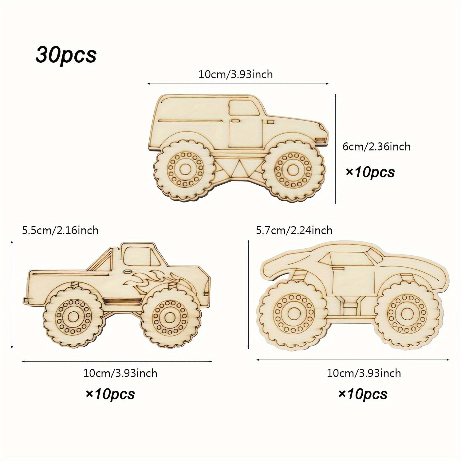

30 шт. деревянных фигурок грузовиков-монстров, фигурки машин для покраски, украшения для грузовиков из дерева своими руками, подарочные бирки для украшения домашней вечеринки 30pcs