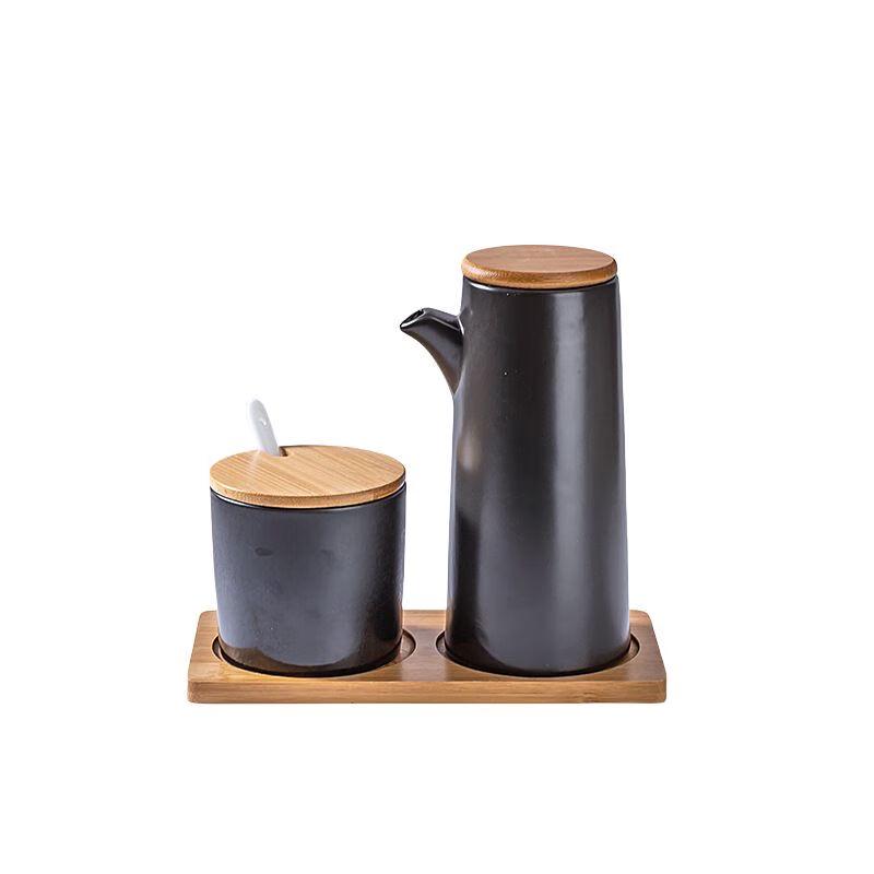 Qianxing Ceramic Oil & Vinegar Dispenser Set with Bamboo Lids