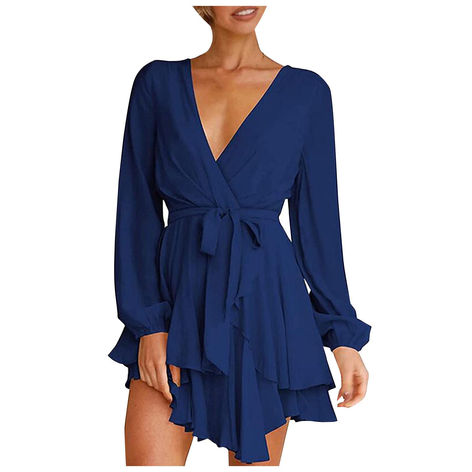 

Женское повседневное модное однотонное свободное платье-рубашка с длинными рукавами и карманами M