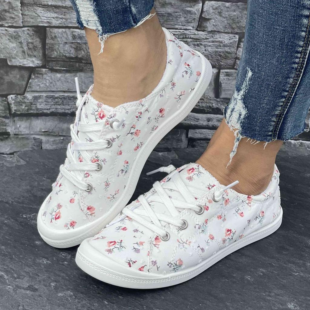 Women'S Floral Sneakers, Fashion Low-Top Casual Sports Shoes, Versatile for All Seasons Lightweight And Comfortable