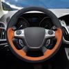 GNUPME DIY Customized Name Hand-Stitched Black Genuine Leather Car Steering Wheel Cover for Ford Focus Kuga Mondeo Edge