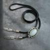 Men Vintage Bolo Tie Western Cowboy Antique Stone Feathered Pendant Shirt Collar Jewelry Braided Rope Necktie Neckwear