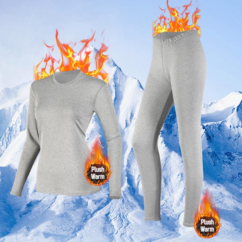 Women's Fleece-Lined Quick-Dry Warm Set: Long-Sleeved Top and Pants for Home & Outdoor Autumn/Winter Fitness