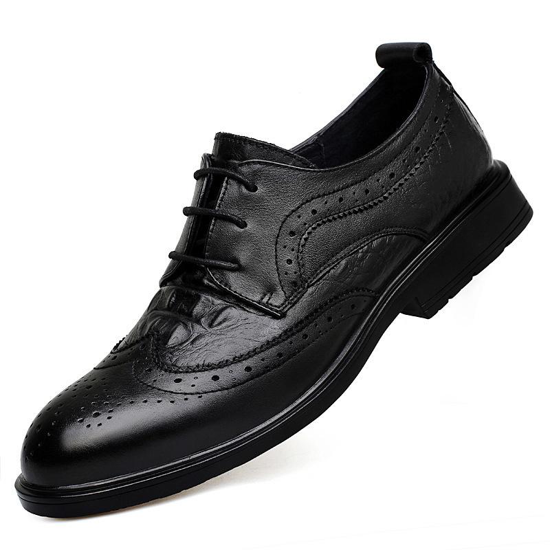 Leather Shoes Men's British Casual Trend Business Dress Engraved Youth Suit Wedding Shoes Crocodile Pattern Men's Shoes