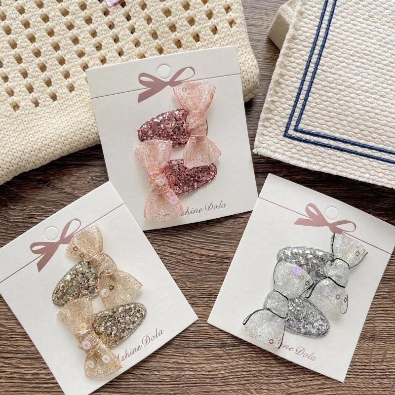 2pcs Cute Glitter Sequin Baby Girl Hair Clip Sweet Mesh Bow Young Kids Girl Hair Pin BB's Clip Hair Accessories Headwear