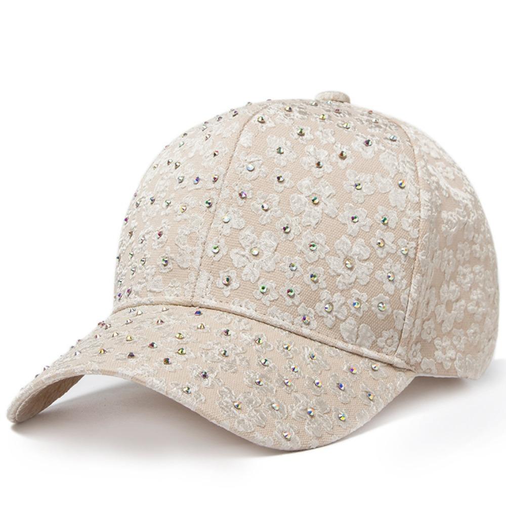 Oddychająca Czapka Baseballowa z Kwiatami Dekoracja Strass Elegancka Czapka Outdoorowa Kapelusz Przeciwsłoneczny Letnia Odzież