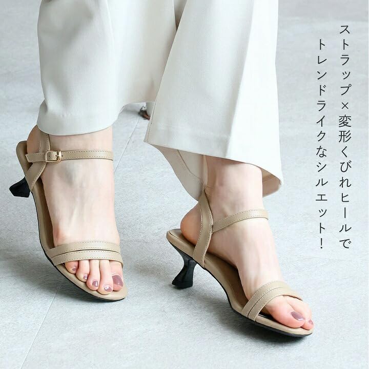 Ankle Narrow Low M [Vivian] Women's Sandals, Strap, Heel, Heel, V33401SM, Black, (23.0-23.5)