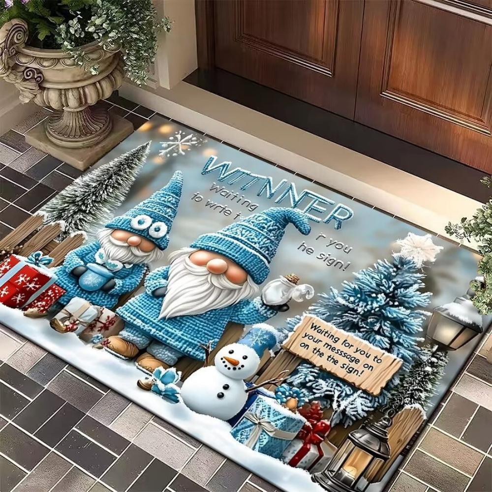 Christmas Holiday Doormat Featuring Santa Claus Elf Snowman Pattern NonSlip Front DoorMat for Living Room Bedroom Entrance Decor