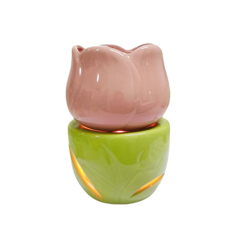 Colorful Tulip Ceramic Incense Burner - Large Capacity, Split-Type for Essential Oils, Indoor Aroma Enhancer розовый