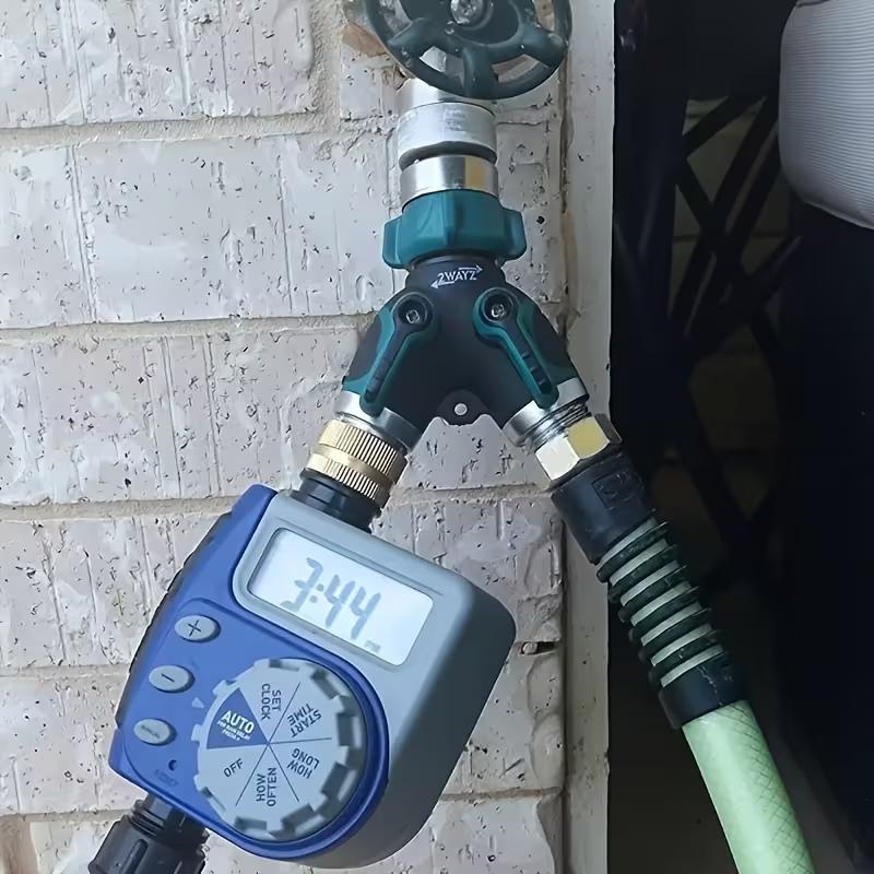 2-Way Hose Splitter with 2 Valves,  Water Pipe Diverter Double Outlet Y Connector with Individual Shut Off Valve,Suitable for Outdoor Garden Watering