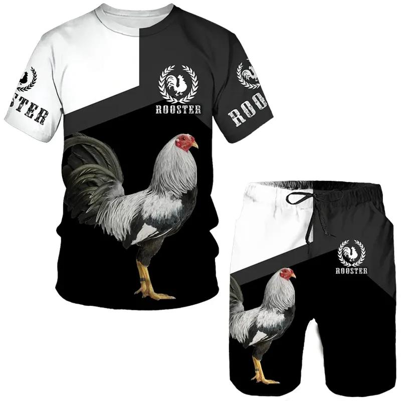2024 Men's T-shirts Shorts Sets Chicken Graphic 3D Rooster Printed Tracksuit Outfits Fashion Man