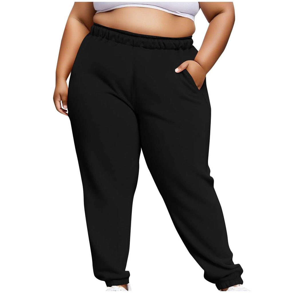 Women's Fashion Plus Size Colour Elasticated Waist Trousers With Cuffed Legs And Side Pockets
