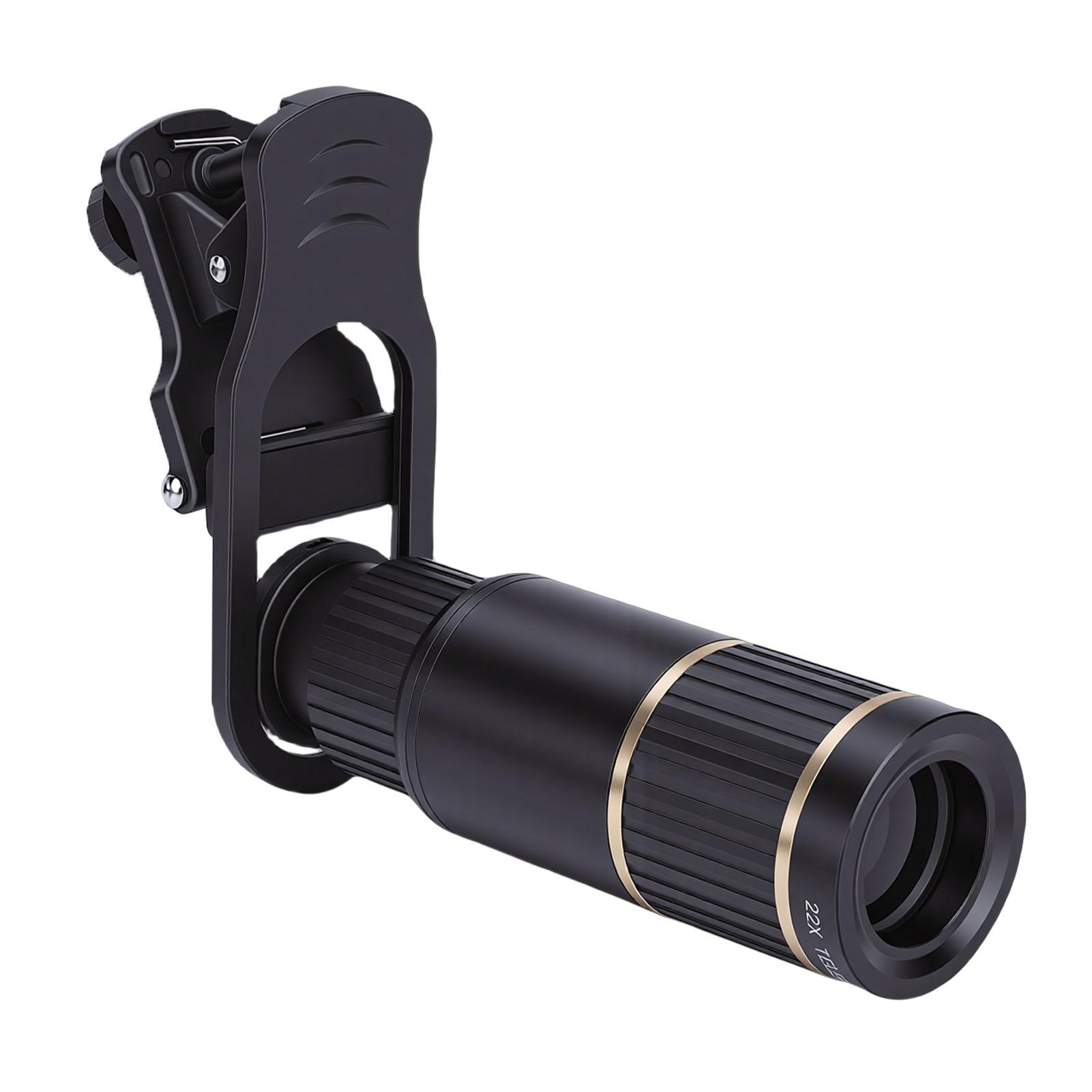 

Phone Camera Lens Kit 0.63X Wide Angle 198 degrees Fisheye 22X Telephoto 15x Macro Camera Lens with E Clip Tripod