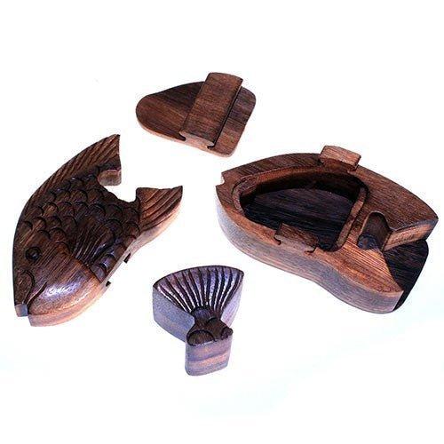 Wooden Puzzle Box, Fish Secret Compartment