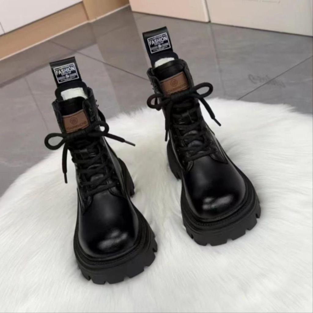 Women's Genuine Leather Martin Boots - Winter Velvet, Thick Warm, White Fur, Non-Slip, Wear-Resistant Snow Boots