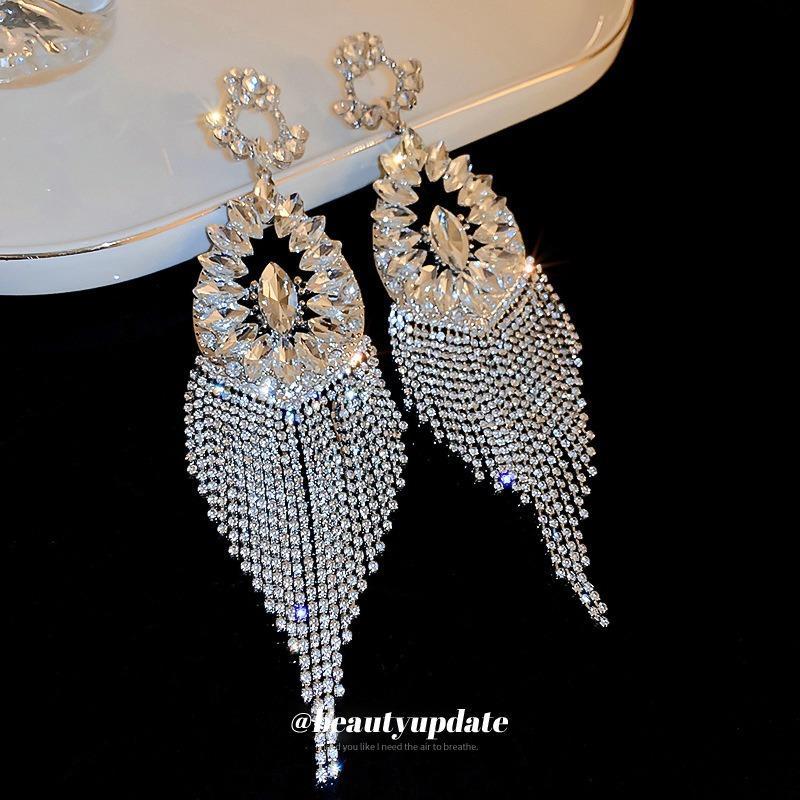 Silver Needle Diamond Flower Hollow Water Drop Earrings Personality Exaggeration Long Fringed Earrings Fashion Heavy Industry Earrings