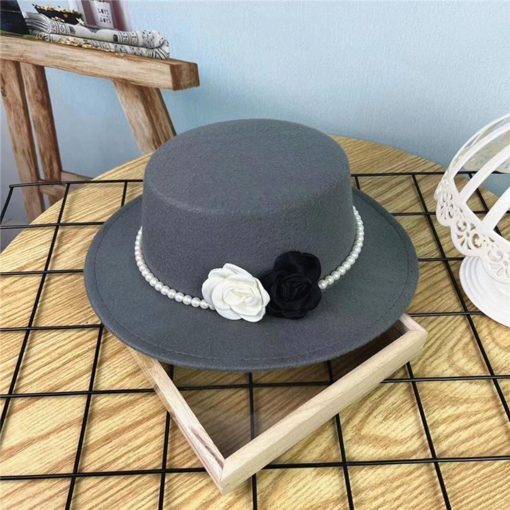 

French Hepburn Style Flat Top Felt Hat Solid Color Panama Trilby Cap New Jazz Hats Winter Autumn сірий