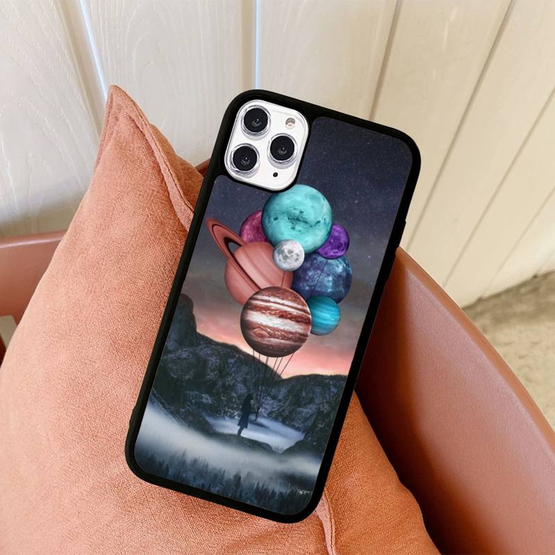 Himmel Weltraum Planet Mond Sterne Handyhülle Silikon PC+TPU Hülle für iPhone 11 12 13 Pro Max 8 7 6 Plus X SE XR Hart Fundas