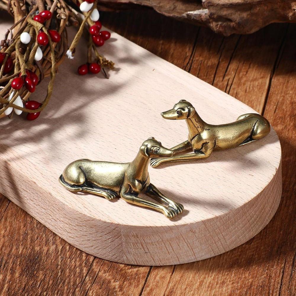 Hand-Carved Brass Greyhound Figurine Exquisite Miniature Dog Statue Chinese Zodiac