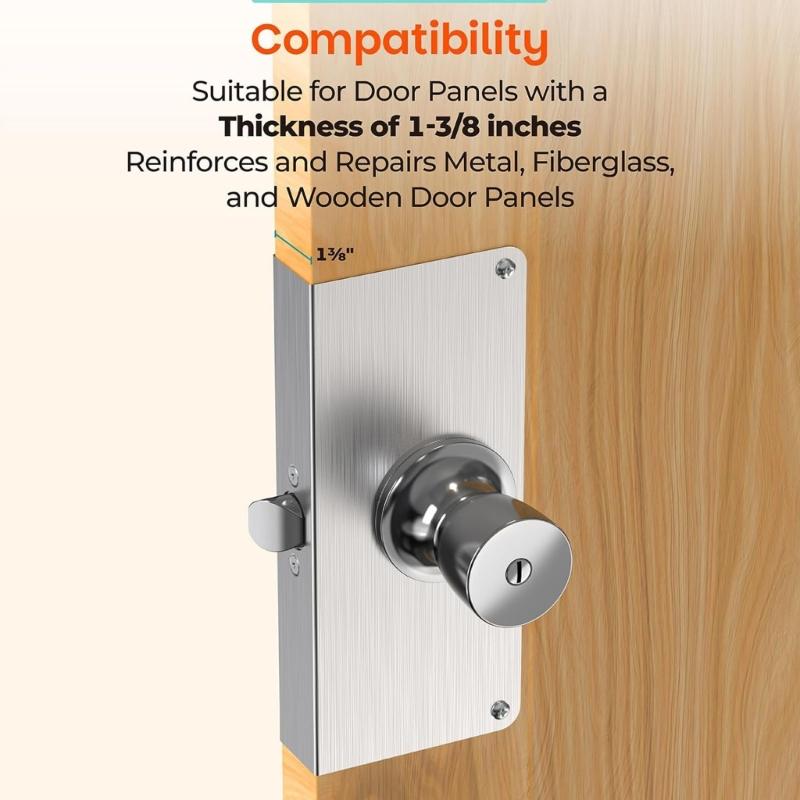 Stainless Steel Door Lock Reinforcement Plate Single Bore Hole Door Lock Plate for 1-3/8In Thick Doors Enduring