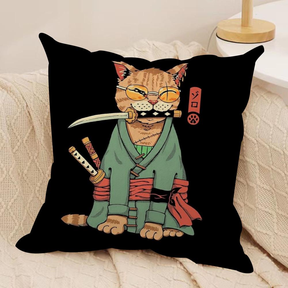 Japanese Style Cat Cushion Cover Soft Plush Fabric DoubleSided Printed Sofa Cushion Cover for All Seasons Home Decor Gift