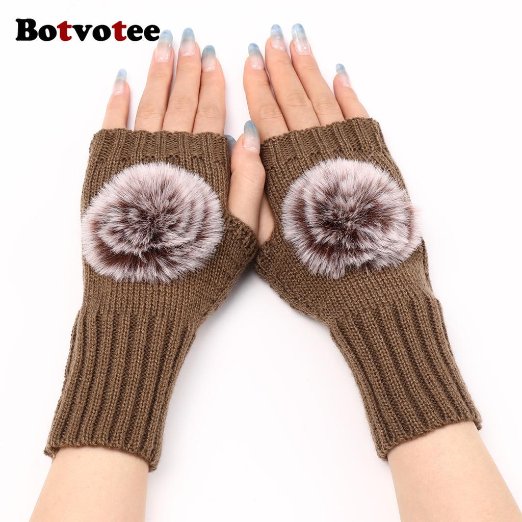 Botvotee Sleeves for Women Y2k Accessories Fingerless Gloves Arm Warmers Winter Black White Cute Knit Fashion Hands Free Gloves
