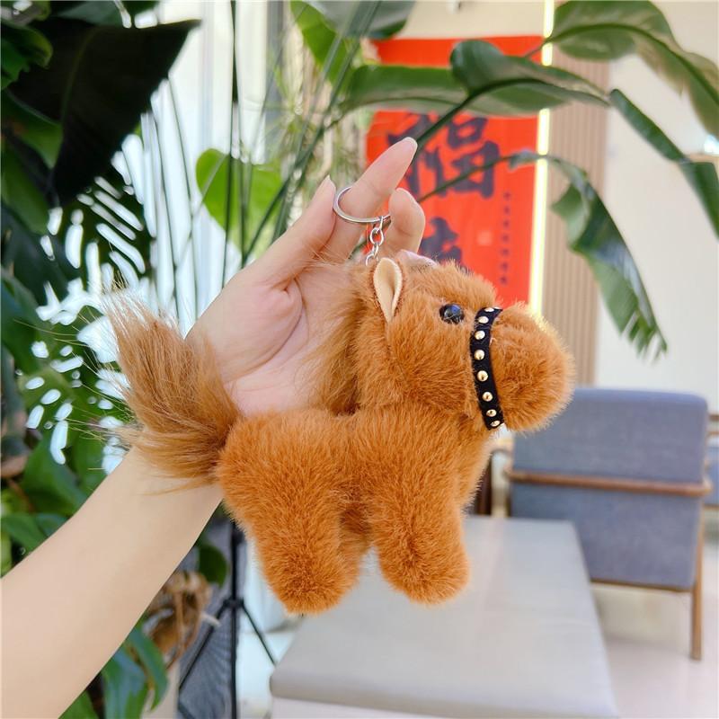 Creative Cartoon Horse Plush Doll Keychain Fuzzy Doll Backpack Accessory Cute Bag Pendant