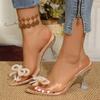 New Pointed Toe Shallow Mouth Rhinestone Sheer Heels Summer Bow Fairy Fish Mouth Sandals