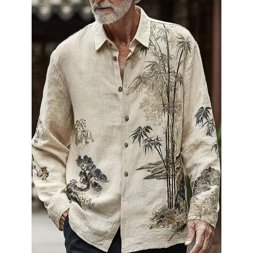 Men's Long Sleeved Shirt with Sun Rainbow Print Top, Versatile for Vacation and Travel, Fashionable and Comfortable Casual Shirt