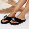 Fashion Luxury Metal Flower Faux Fur Flip Flops Women 2025 Winter Warm Short Plush Indoor Slippers Comfort Soft Sole Non Slip Slippers