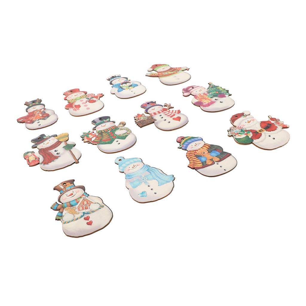 36PCS Xmas Snowmen Wood Ornaments Xmas Tree Hanging Decorations Crafts with Hemp Ropes for Winter Ho