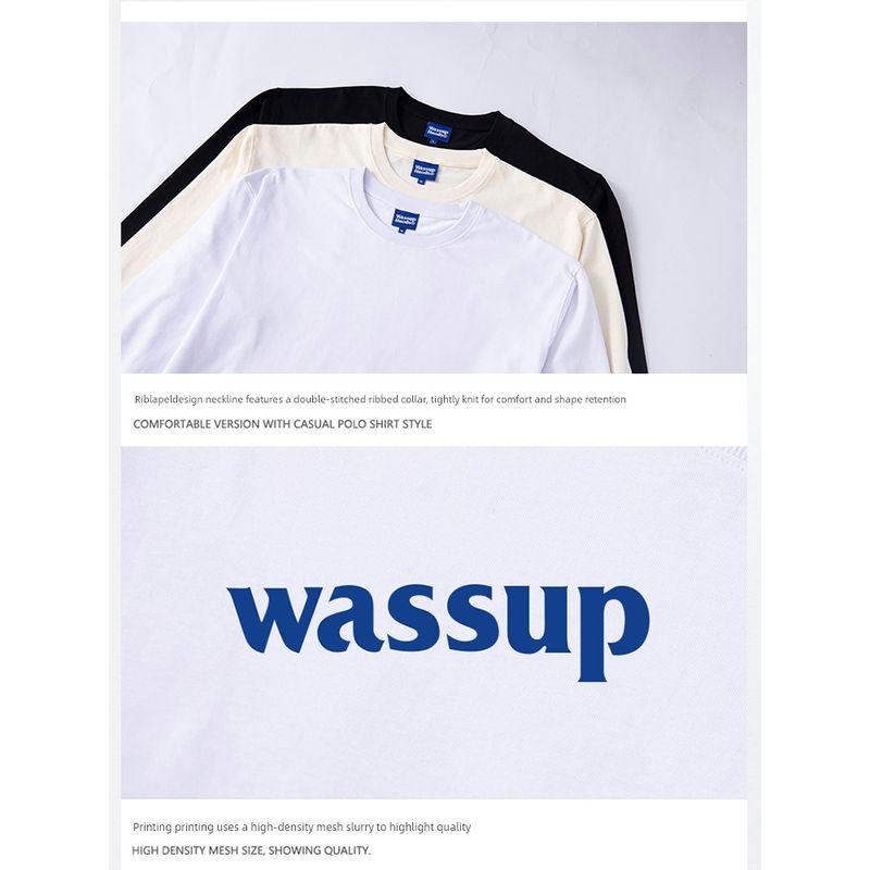 Wassup Heods Chinese Style Long-Sleeve T-Shirt for Men, Autumn and Winter Basic Pure Cotton Base Shirt, Heavyweight American-Style Crew Neck
