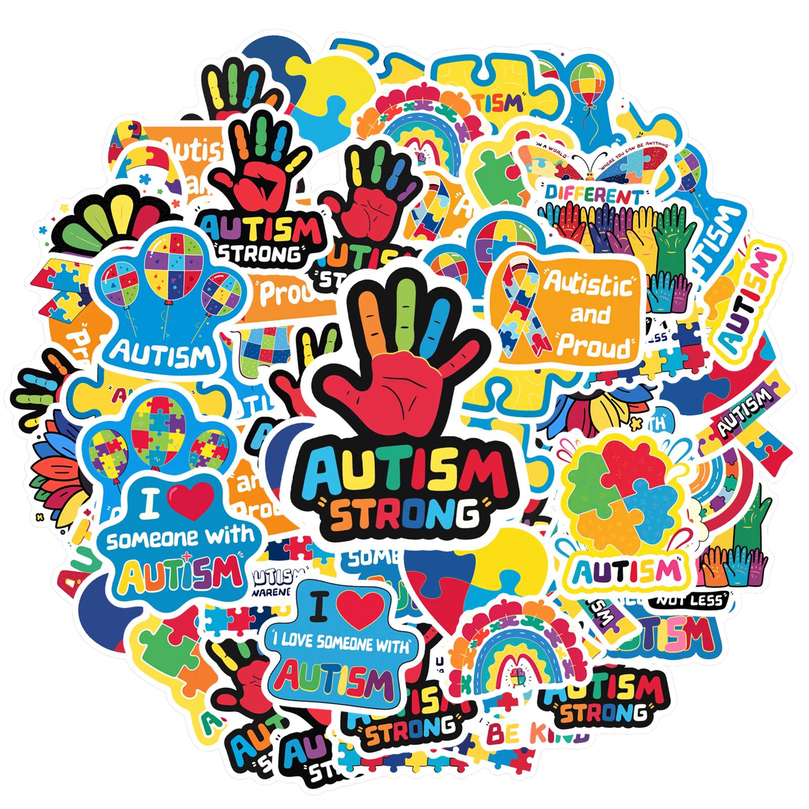 

35pcs Cartoon Kindness Stickers Vibrant Puzzle Pieces DIY Stickers Autism Awareness Stickers For Guitar Laptop Helmet