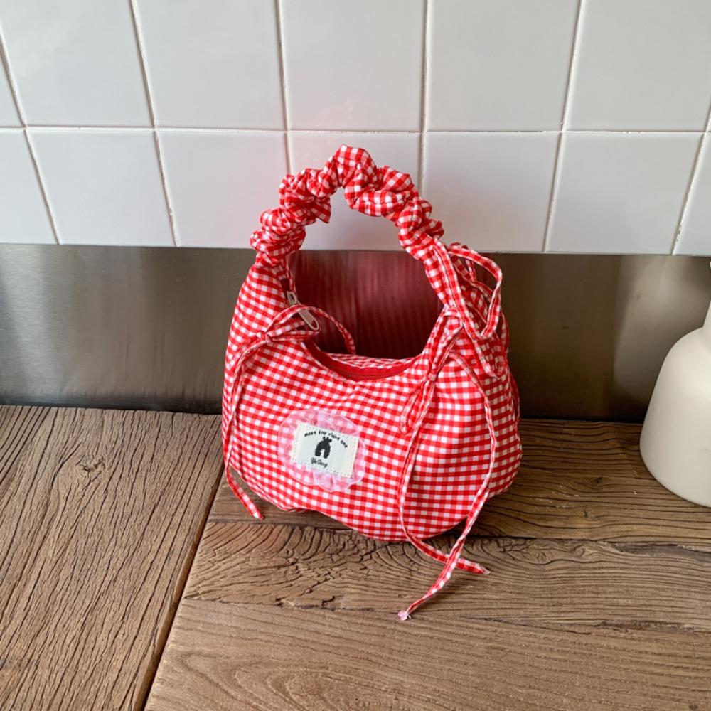 

Плиссированная сумка на плечо с бантом, сумка под мышку с оборками, универсальная клетчатая сумка под мышку, сумки красный