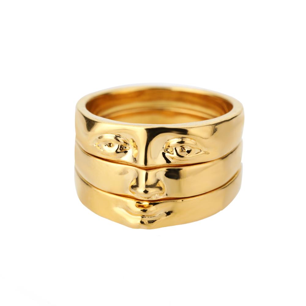 

3pcs/set Vintage Gothic Portrait Rings For Women Trend Stainless Steel Ring Wedding Couple Aesthetic Jewelry Anillos 7&Gold