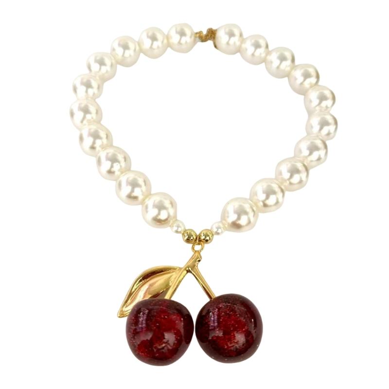 Elegant Cherry Necklace With Romance Style Stylish Pearls Beaded Clavicle Chain For Women And Fashion Enthusiasts 1 красный