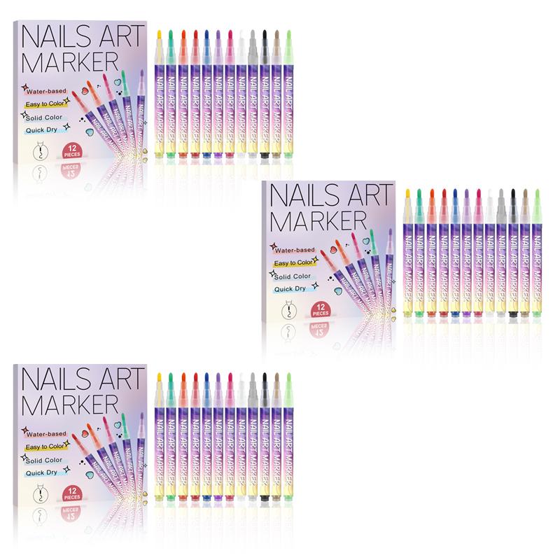 Quick drying nail color graffiti marker pen, 12 color nail art painting special pen set, easy to use portable nail acrylic pen