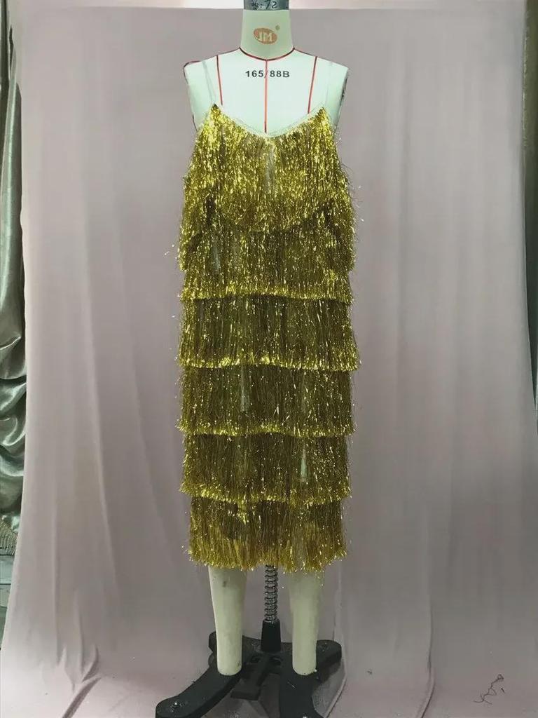 Spring 2025 Sleeveless V-neck Tassel Evening Dress for Women