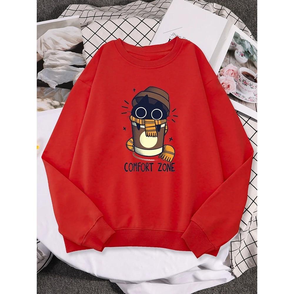 

Ladies Sweatshirts Milk Tea Is A Comfort Zone For Black Cats Print Top Female Fashion Pullover Autumn Kawaii Animal Womans Hoody XL