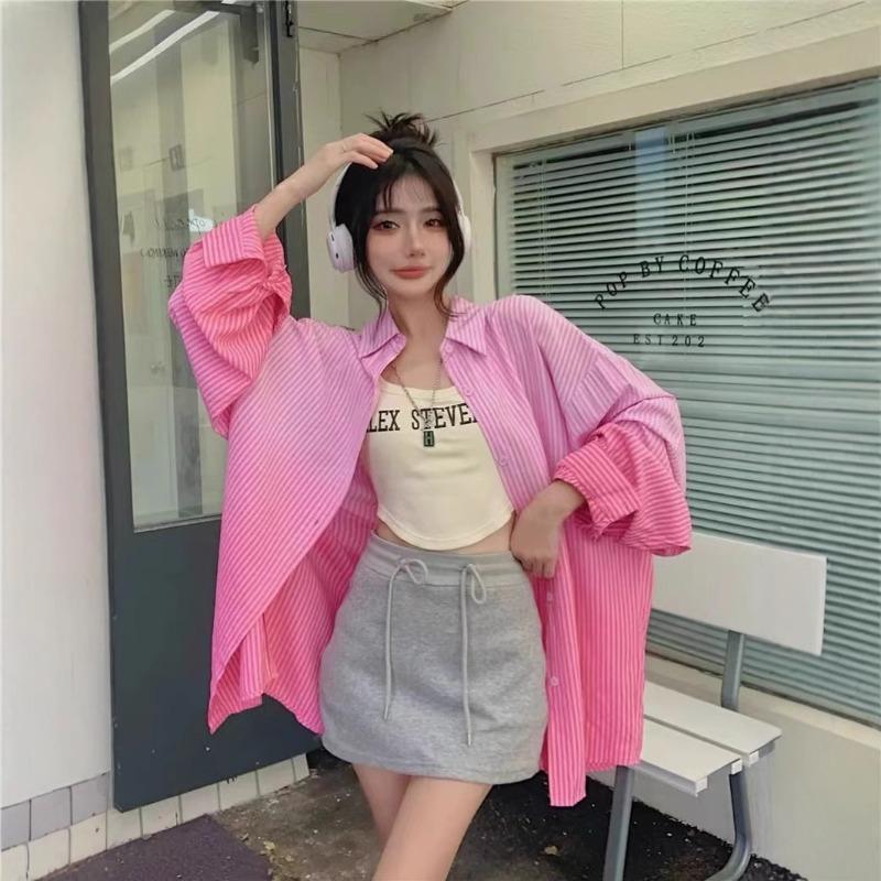 

Весна Осень Свободная Повседневная Полосатая Градиентная Печать Рубашка с Длинным Рукавом Женская Универсальная Кардиган Блузка Топ XXL