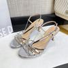 New One-word Buckle Temperament High Heels Women's Thin Heels Are Beautiful Nude Thin Strap Sandals Versatile