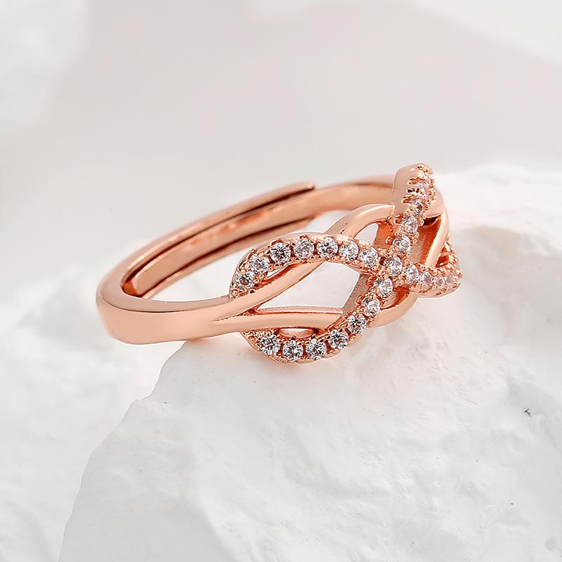 Women s Cross-border Fashion Zirconia Intersecting Figure-8 Hollow Ring Adjustable Open Size