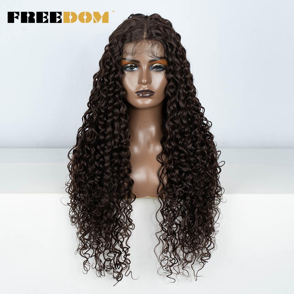 

FREEDOM Synthetic Curly Lace Front Wigs For Black Women 30 Inch Ombre Brown Blonde Red Lace Wigs Heat Resistant Cosplay Wig (as the picture,30inches)
