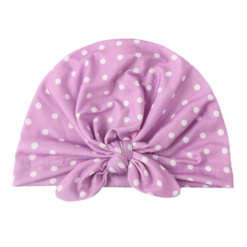 Spring and summer new solid color polka dot baby hat, cute rabbit ears breathable Indian knotted baby fetus