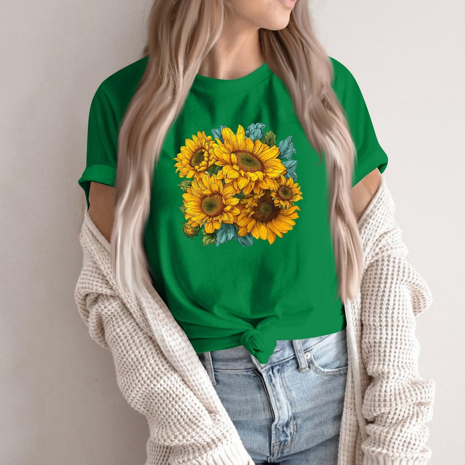 

Женская модная повседневная футболка-пуловер с принтом, круглым вырезом и короткими рукавами XXL зелёный